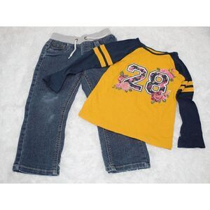 Garanimals Girl's Long Sleeve Floral Shirt with Wonder Kids Jeans Bundle